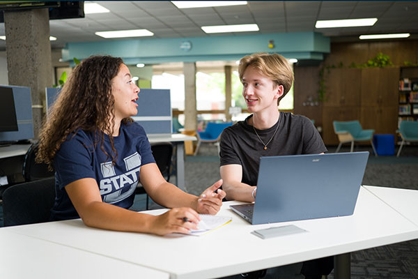 students working on a computer in the llc