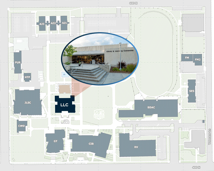 LLC building highlighted on USU Eastern Campus Map