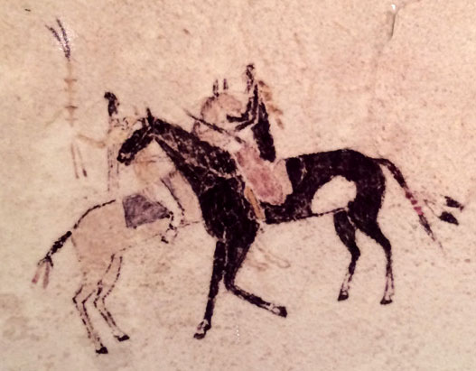 Two men fighting on horseback drawing